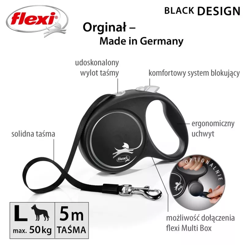 Flexi Black Design L 5 m suņa pavada ar automātisko tinumu