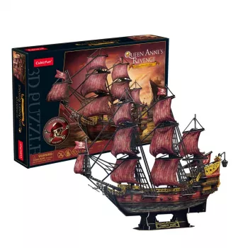 3D Puzle Cubicfun Queen Anne's Revenge Jubilejas versija – modelis 306-T4040H, kolekcionējams kuģa salikšanas komplekts