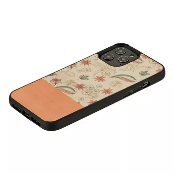 Aizsargmaciņa Man and Wood iPhone 12 / 12 Pro — rozā zieds uz melna