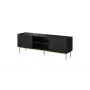 TV skapis Cama PAFOS uz zelta tērauda kājām 150x40x60 cm matēti melns, skaidu plātnes virsma
