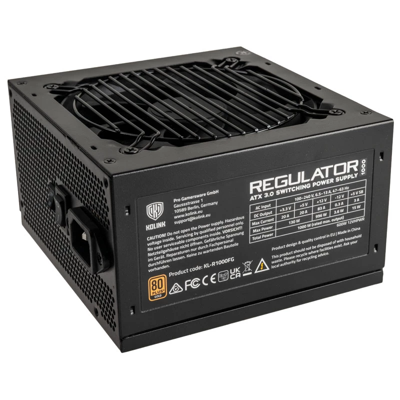 Kolink Regulator 80 PLUS Gold barošanas bloks, ATX 3.0, PCIe 5.0, modulārs - 1000 W