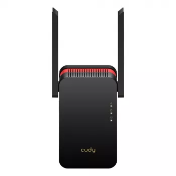 Wi‑Fi signāla pastiprinātājs Cudy RE3000 2400–5000 MHz, 802.11ax/ac/n/g/b/a, Ethernet 100 Mbps, ārējā antena, melns/sarkans