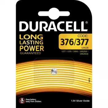 Duracell D377 sudraba-oksīda pogas baterija 1,5 V, 3 mm augstums, Ø 18 mm