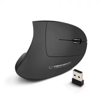 Bezvadu pele ESPERANZA EM133 — ergonomiska labai rokai, 1600 DPI, 6 pogas, 2.4 GHz USB nano uztvērējs, 10 m darbības rādiuss, melna