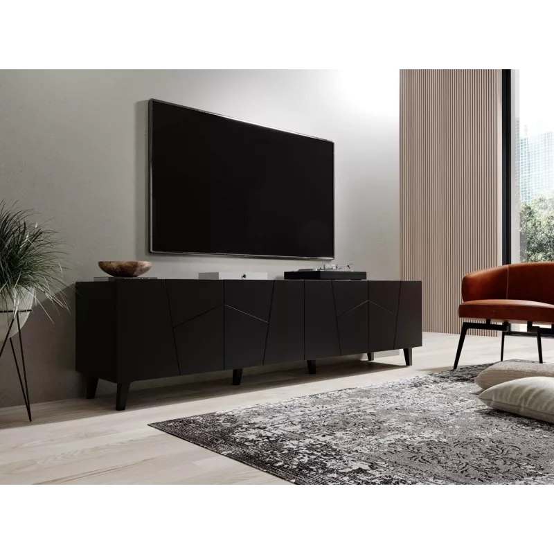 TV skapis cama meble ETNA 200 x 42 x 52 cm, matēts melns, skaidu plātnes virsma
