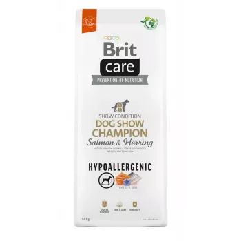 Sausā suņu barība Brit Care Hypoallergenic Dog Show Champion 12 kg — Pieaugušiem, lasis un siļķe, 26% olbaltumvielas, 16% tauki