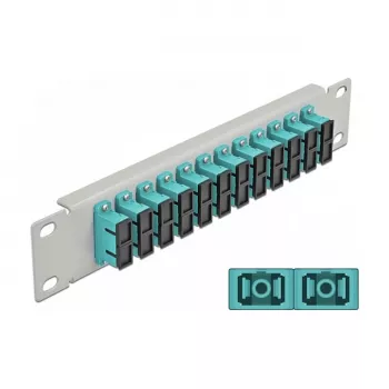 Optiskās šķiedras sadales panelis DeLOCK 10 collu 12 portu SC Duplex Aqua 1U Pelēks