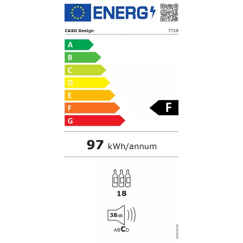 Iebūvējamais vīna dzesētājs Caso WineDeluxe WDU 18 — 18 pudelēm, energoklase E, melns