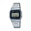 Rokas pulkstenis CASIO A158WA-1DF — digitāls, sveķu korpuss, nerūsējošā tērauda aproce