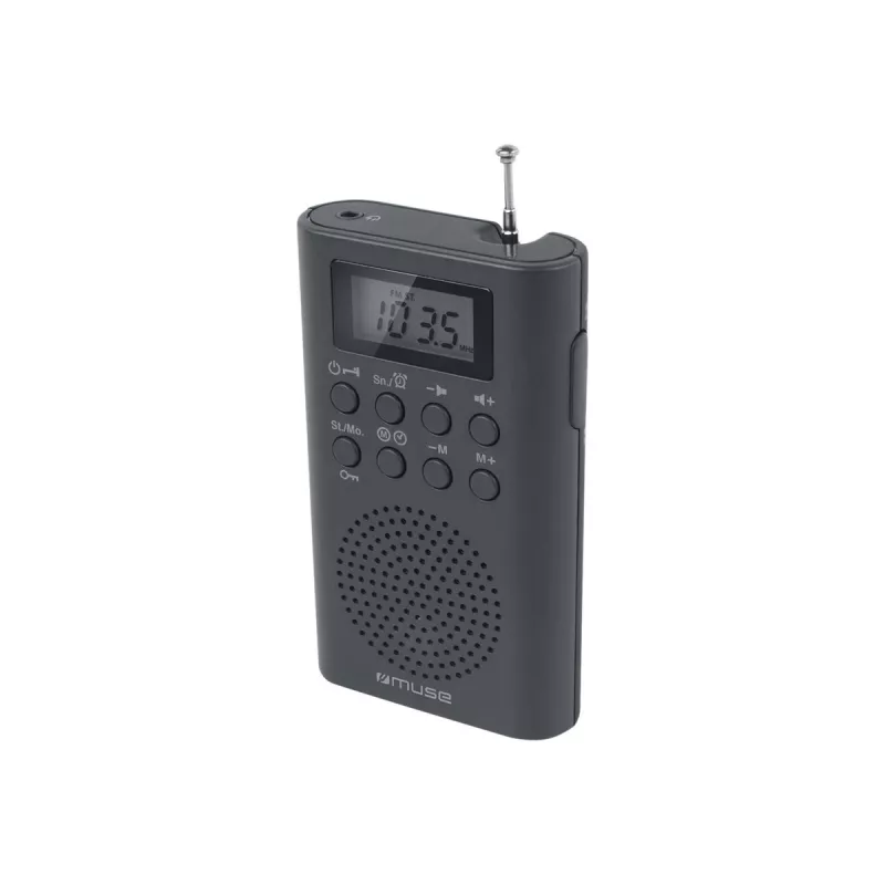 Pārnēsājamais radio Muse M-03 R ar FM PLL uztvērēju, LCD displeju, ārējo antenu, melns