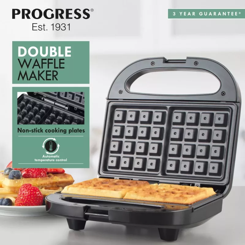Vafeļu panna Progress EK5852PVDE — dubultā, ar regulējamu temperatūru