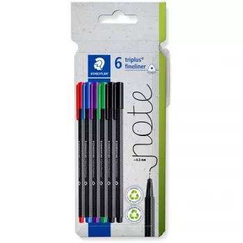 Finelineris Staedtler 334 C6 Melns Zils Zaļš Sarkans Violeta 5 gab.