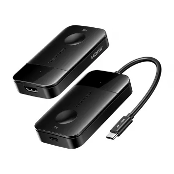 Vention ADOBB bezvadu USB-C uz HDMI raidītājs un uztvērējs — 4K@30Hz, 1×HDMI, USB-C kabelis 1 m, melns