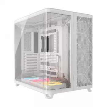 PC korpuss Corsair AIR 5400 LX-R RGB iCUE LINK Midi Tower balts — ATX/EATX/Micro-ATX/Mini-ITX, rūdīts stikls, 1×3.5 collu + 2×2.5 collu vietas, 120 mm ventilatoru atbalsts