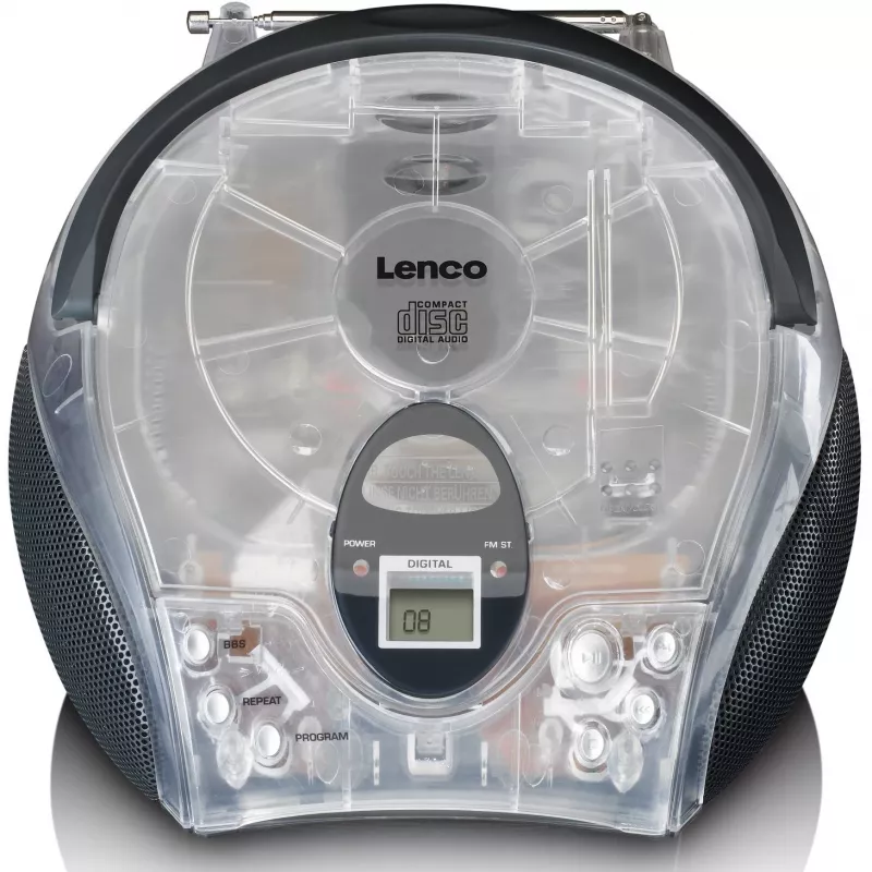 Pārnēsājams radio CD atskaņotājs Lenco SCD-24TR — FM, 4W izeja, LCD, teleskopiskā antena, AC/DC, 6×C baterijas