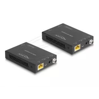 HDMI pagarinātājs DELOCK 65955 — raidītājs un uztvērējs, Cat6/Cat6a, līdz 3840×2160, vadu, Micro-USB B barošana