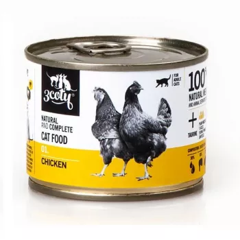 Slapjā kaķu barība 3coty 01 Chicken 180 g — pilnvērtīga konservēta diēta pieaugušiem kaķiem