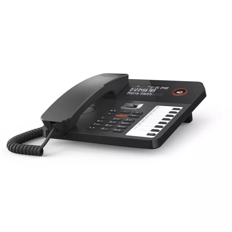 DECT telefons Gigaset DESK 800A ar vadu klausuli, 200 ierakstu telefonu grāmata, melns