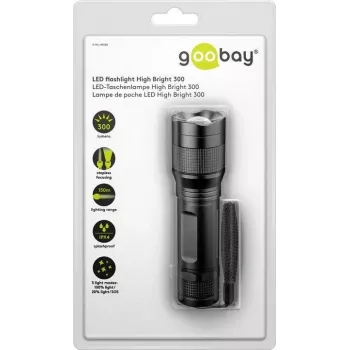 Goobay LED-Lukturiņš High Bright 300, Melns - ideāls brīvā laika pavadīšanai, sportam, kempingam, makšķerēšanai, medībām un avārijas palīdzībai (44560)