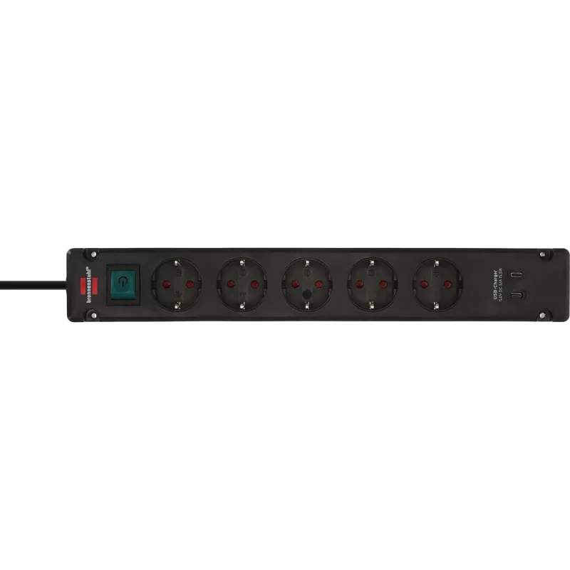 Brennenstuhl Bremounta pagarinātājs ar 5 rozetēm un 2x USB-C, 3 m, melns