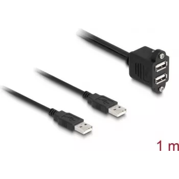 DeLOCK USB 2.0 kabelis 2 x USB Type-A tēviņš uz 2 x USB Type-A mātīte 1 m melns