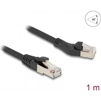 Tīkla kabelis DeLOCK RJ45 Cat.8.1 45° pa kreisi leņķveida uz taisnu 1m melns