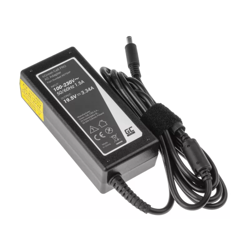 Strāvas adapteris Green Cell AD75AP 65W 19,5V 3,34A Dell klēpjdatoriem, iekštelpām, melns