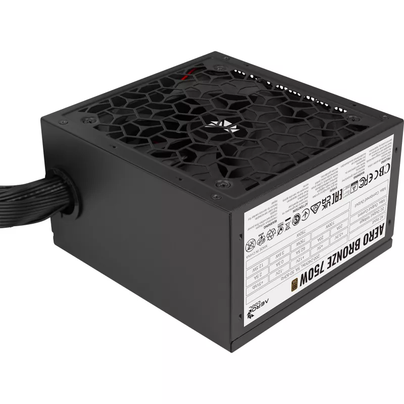 Aerocool AERO BRONZE 750W V2 ATX datora barošanas avots ACPB-AR75AEC.12, 80 PLUS Bronze, aktīvais PFC, melns