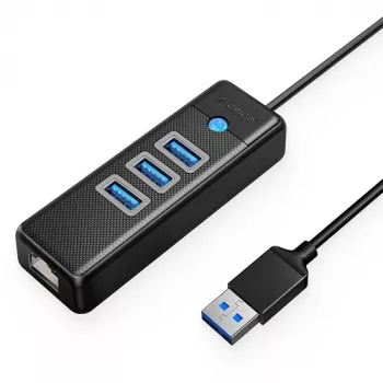 USB centrmezgls ORICO PW3UR-U3 3 porti ar RJ45 Ethernet portu
