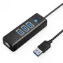USB centrmezgls ORICO PW3UR-U3 3 porti ar RJ45 Ethernet portu