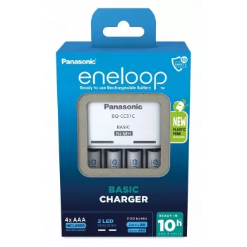 Lādētājs PANASONIC Eneloop Basic BQ-CC51 + 4x AAA 800 mAh (K-KJ51MCD04E)
