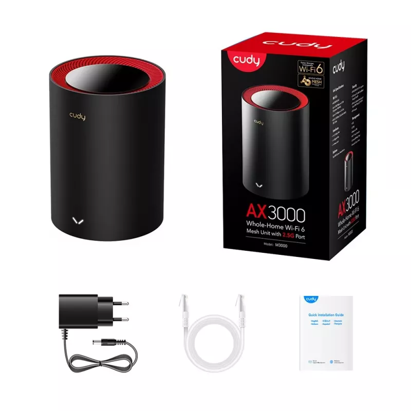 Cudy M3000 Dual-band (2.4 GHz / 5 GHz) Wi-Fi 6 (802.11ax) Melns, Sarkans 1 Iekšējā