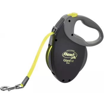 Izvelkamā lente Flexi NEON GIANT M — 8 m, lentes pavada, max slodze 25 kg, ergonomisks rokturis, melna/dzeltena