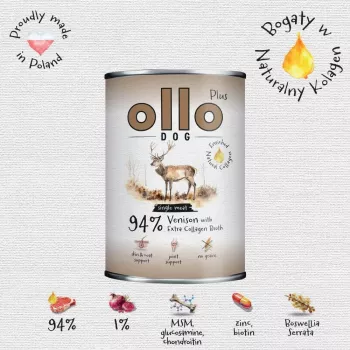 Ollo Plus Kolagen Brieža gaļa 400g suņu barības konservs