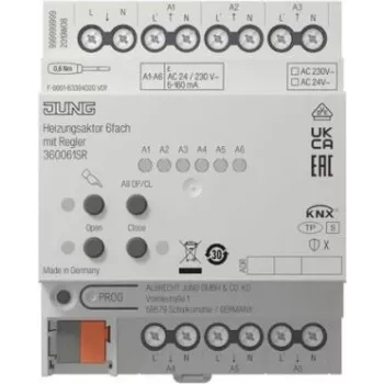 Jung KNX apkures izpildmehānisms 6 kanāliem ar regulatoru 36006 1S R, DIN sliedes montāža