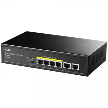 Tīkla slēdzis Cudy FS1006P Fast Ethernet 6 porti (4 PoE, 1 PoE+) 10/100 Mbit/s, 1,2 Gbit/s joslas platums, metāla korpuss, stiprinājums statīvā/pie sienas