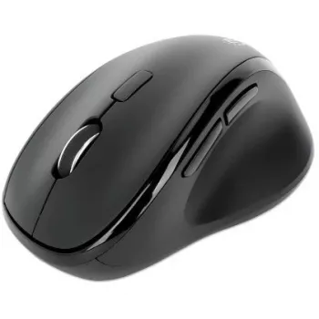 Manhattan ergonomiskā bezvadu pele, labā roka, regulējama 800/1200/1600 dpi, 2,4 GHz (līdz 10 m), sešas pogas ar ritināšanas ritenīti, kombinēts USB-A un USB-C uztvērējs, melna, AA baterija (iekļauta), trīs gadu garantija