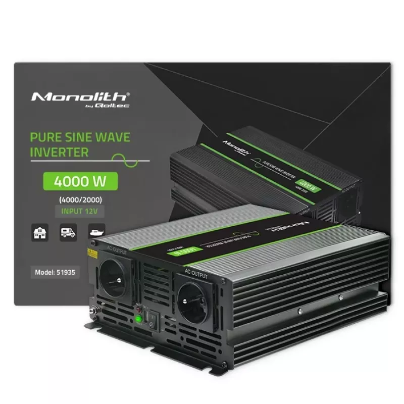Qoltec Monolith automobiļa invertors 4000 W Melns
