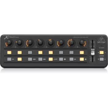 MIDI tastatūra USB Behringer X-TOUCH MINI, vadības elementi: pogas, rotējošie slīdņi, ripas