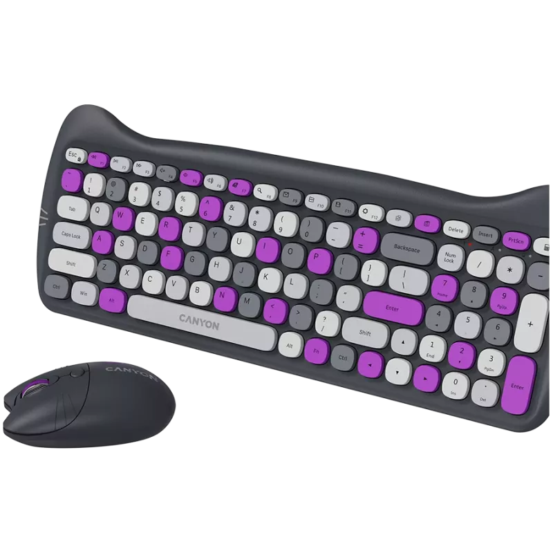 Bezvadu tastatūras un peles komplekts CANYON HSET-W6 Kitty Edition – violets