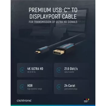 USB-C uz DP kabelis, vīriešu/vīriešu, zils, 1.0m