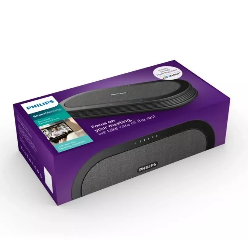 Philips PSE0501 Smart Meeting bezvadu konferenču mikrofons ar Sembly sapulču asistentu, USB-C, melns/pelēks