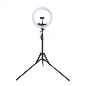 LED Gredzena Gaisma 34,5 cm ar Statīvu līdz 1,85 m, Spoguli un Telefona Turētāju, USB