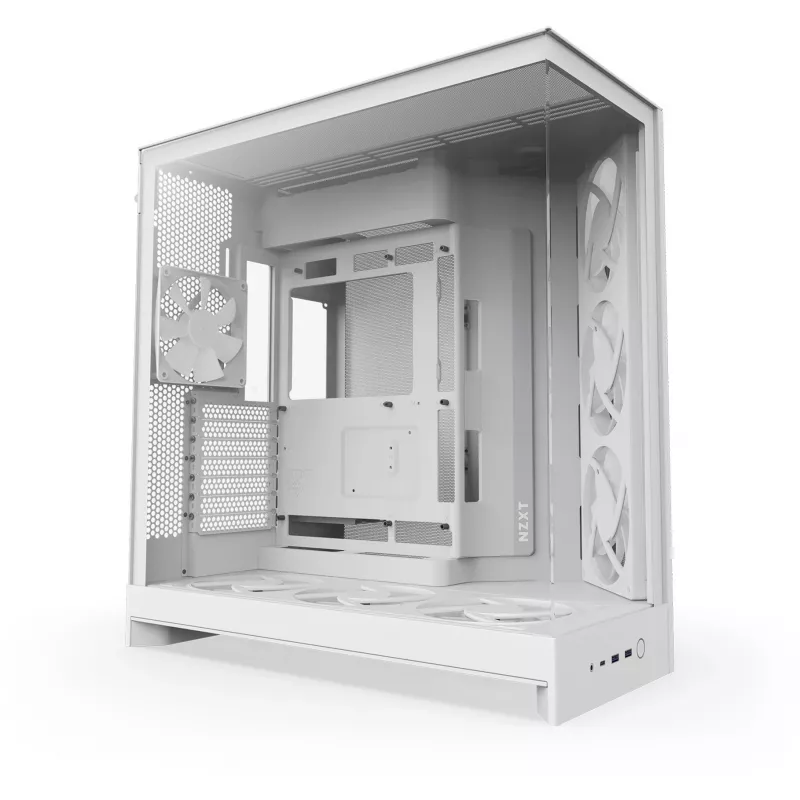 PC korpuss NZXT H9 Flow RGB+ — balts, ATX/EATX/Micro-ITX, rūdīts stikls, 3x140mm priekšā + 1x120mm aizmugurē