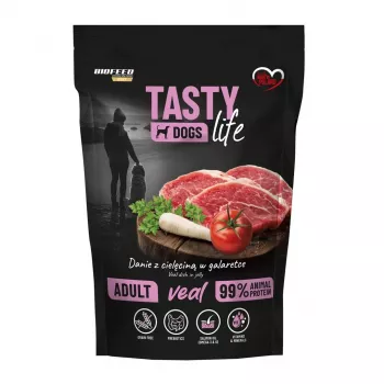 Slapjā suņu barība BIOFEED Tasty Life Teļa gaļa — 90% Teļa gaļa, 500 g Pouch, Bezgraudu, Pilnvērtīga barība