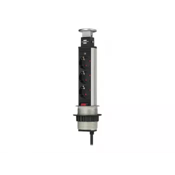 Brennenstuhl Tower Power Galda kontaktligdu bloks - pagarinātājs - 3 rozetes - 2,0m - Melns, Alumīnijs (1396200003)