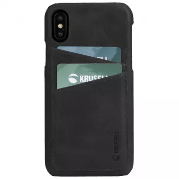 Krusell Sunne 2 Card Cover ādas maciņš iPhone XS Max melns