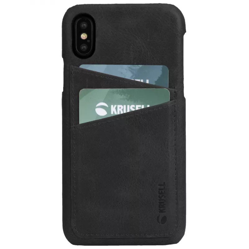 Krusell Sunne 2 Card Cover ādas maciņš iPhone XS Max melns