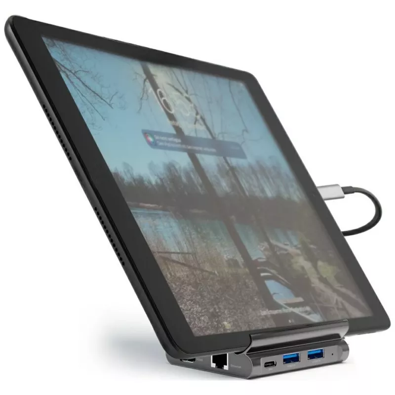 4smarts 7in1 centrmezgls ar statīvu planšetei un tālrunim, DeX režīms, HDMI, RJ45, pelēkā krāsā