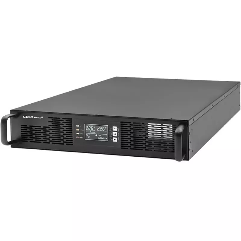 Qoltec nepārtrauktās barošanas avots AWARYJNY DO RACK 3KVA 3000W jaudas koeficients 1.0 LCD EPO USB on-LINE (3VA, 3000W, dubultās pārveidošanas online UPS)